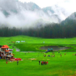 Beautiful view of Dalhousie with lush green hills, colonial-style architecture, pine forests, and scenic Himalayan mountain landscapes.