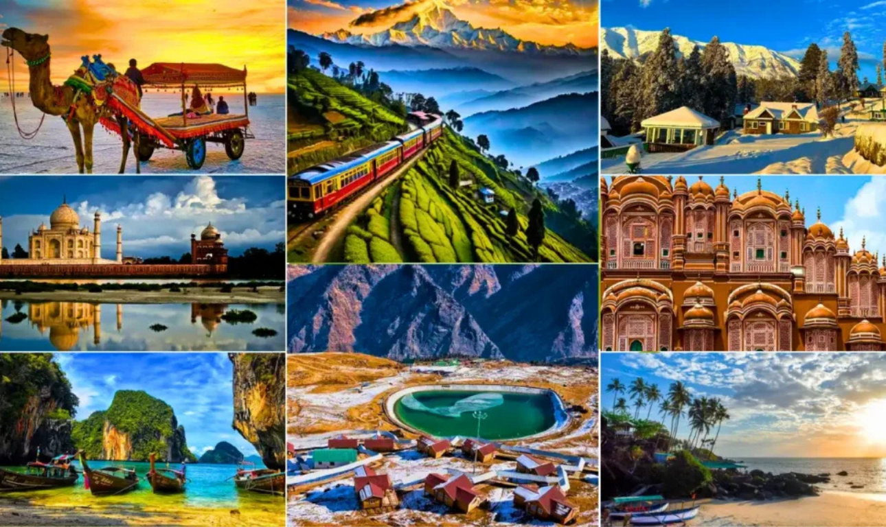 Travel-themed image representing affordable and budget-friendly destinations in India for 2025 with scenic landscapes and vacation vibes.