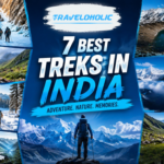 Solo trekker overlooking a dramatic Himalayan landscape featuring frozen rivers, alpine lakes, snow-capped mountains, glaciers, and high-altitude camping in India.