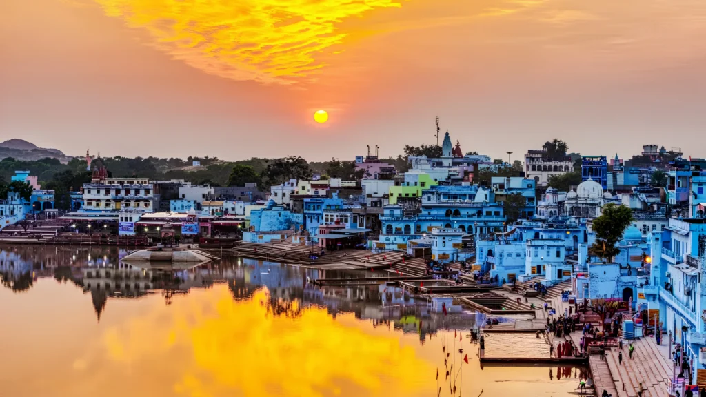 Pushkar Lake and Brahma Temple in Rajasthan.