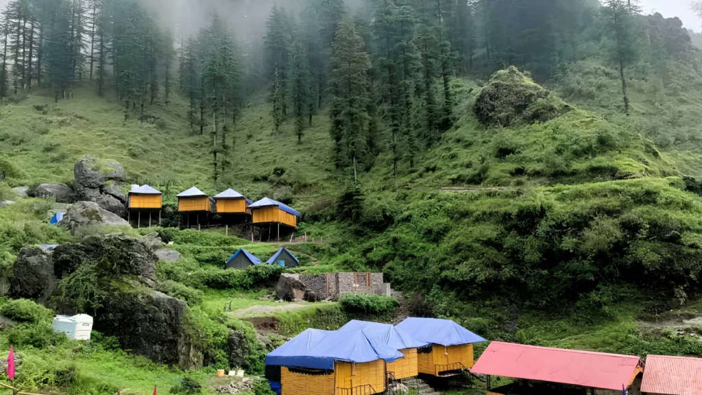 Scenic mountain landscape with waterfalls and forests in Chakrata, Uttarakhand.