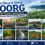 Best places to visit in Coorg featuring waterfalls, viewpoints, coffee plantations, and tourist attractions by TheTraveloholic