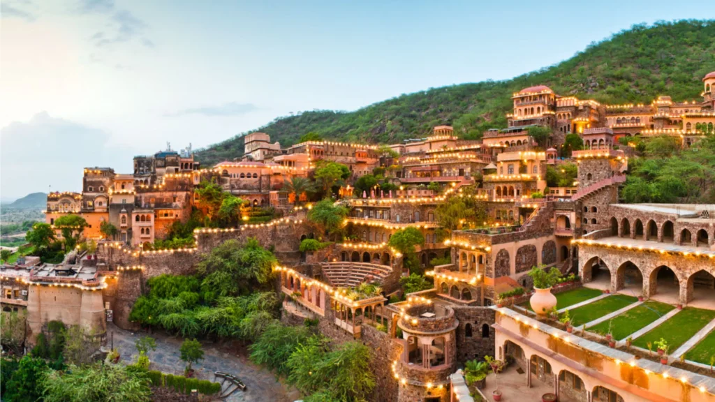 Neemrana Fort Palace is one of the most popular weekend resorts near Delhi for luxury stays and heritage experiences.