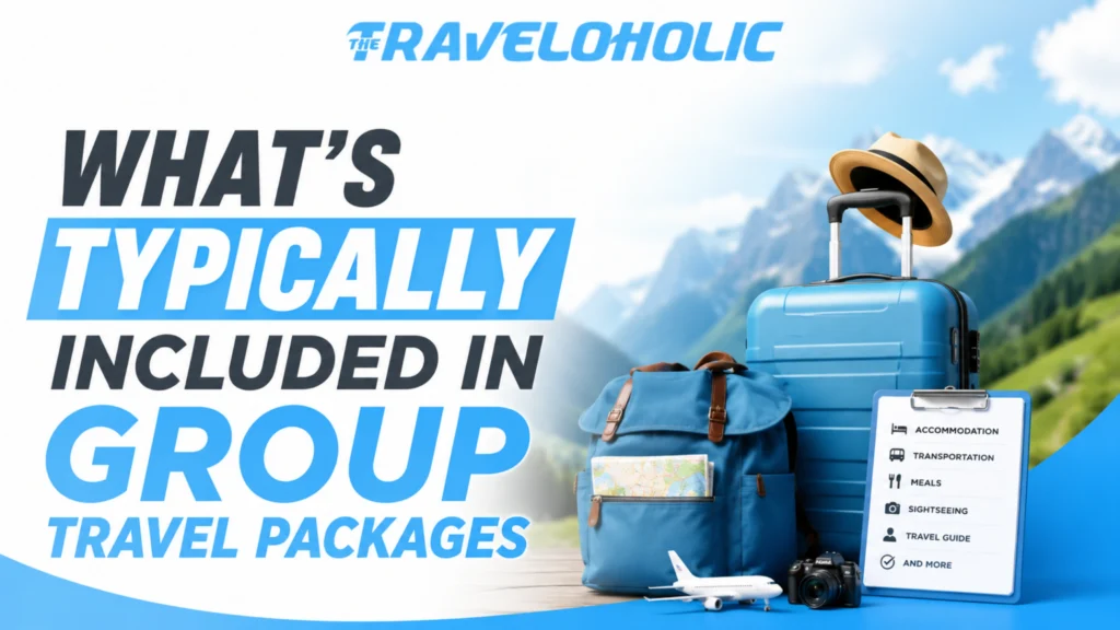 Hotels, transportation, sightseeing, meals, and tour guides included in a TheTraveloholic group travel package.